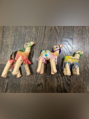 3 Handmade Vintage Middle Eastern Leather Camel Decor
